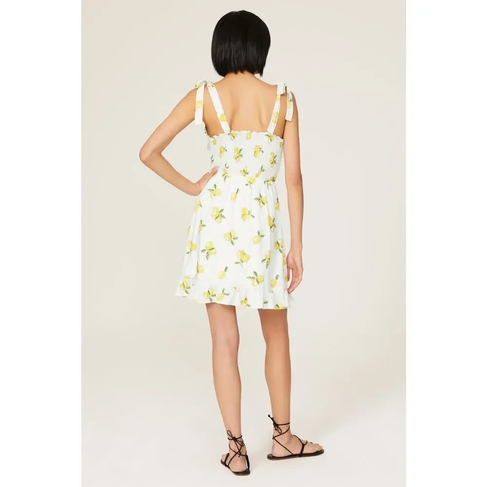 SLATE & WILLOW Yellow White Lemon Print Sweetheart Neckline Midi Dress Size XS - Picture 2 of 12